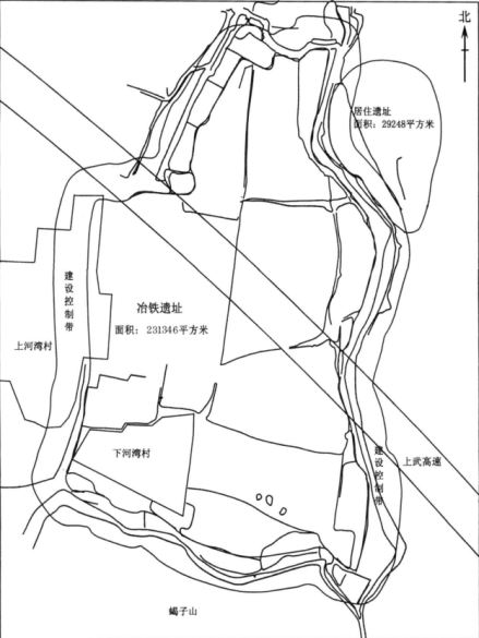 下河湾冶铁遗址地形示意图