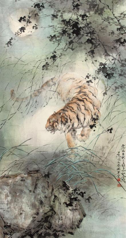 杨善深《月下虎啸图》