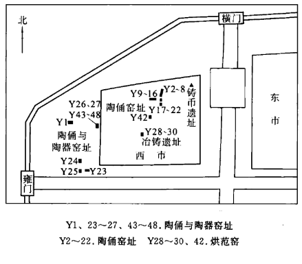 汉长安城西市及手工业作坊遗址分布示意图
