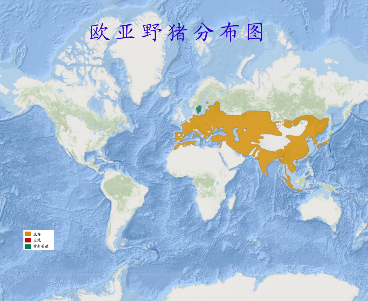 欧亚野猪分布图 