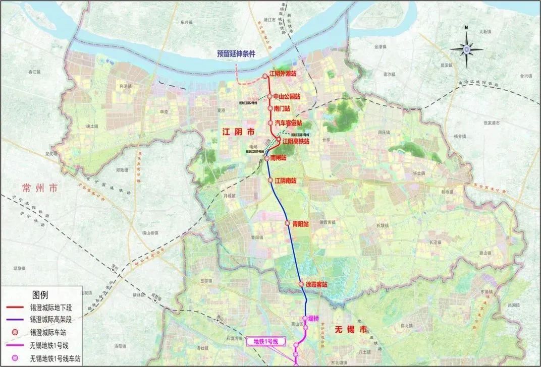 锡澄轨道交通S1线线路走向图
