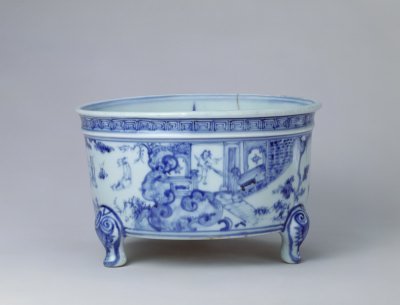 故宫藏明弘治青花茅山道士图三足香炉 