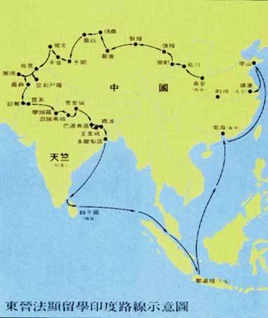 东晋法显西行路线示意图