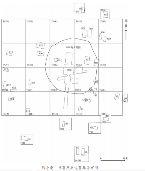 西小屯一号墓及周边墓葬分布图