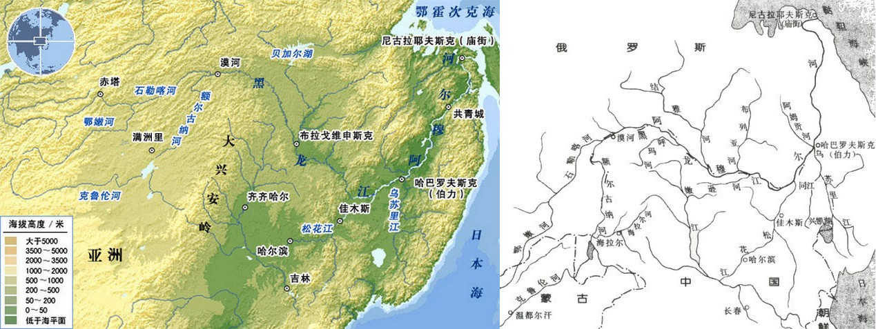 黑龙江（阿穆尔河）位置及水系图 
