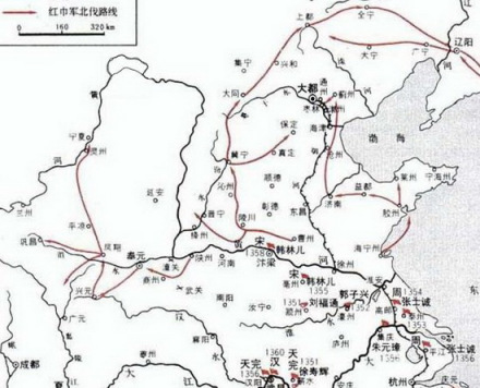 徐达北伐示意图 