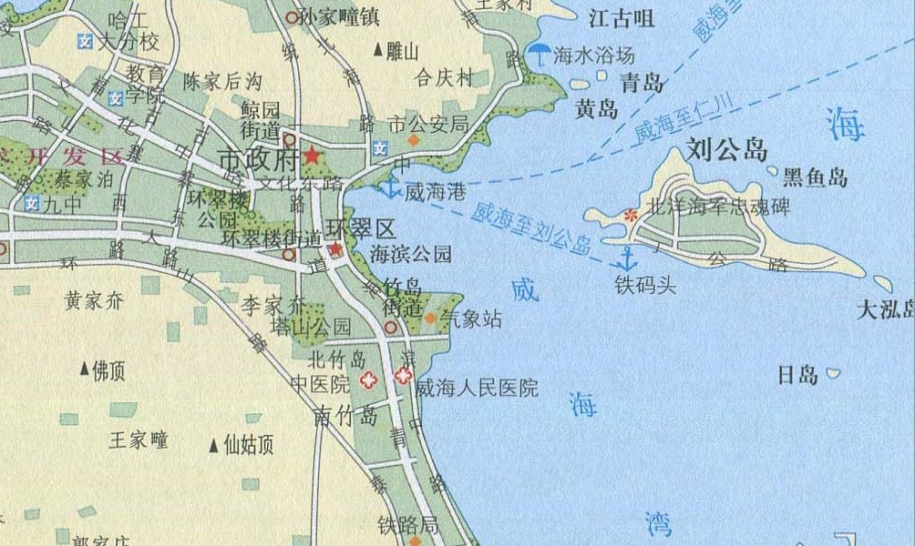刘公岛在威海市的位置及周边海况