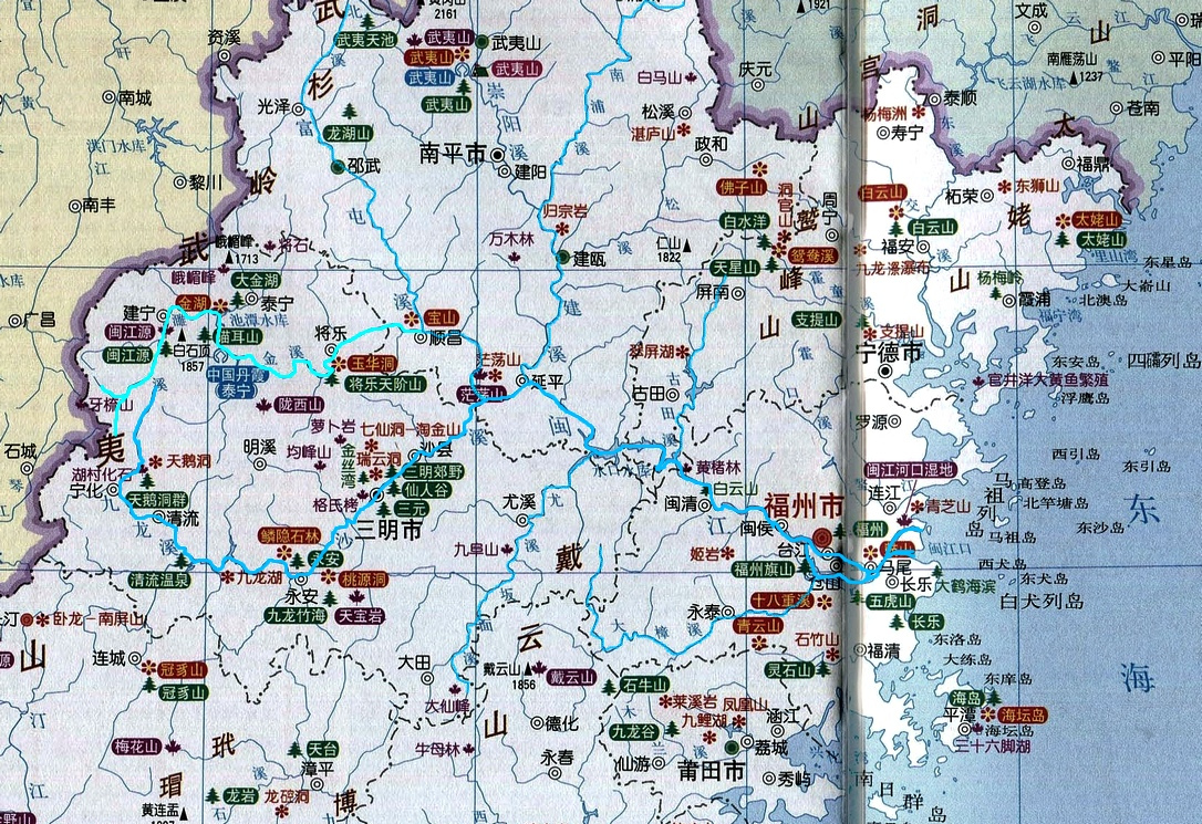 闽江位置、走向及水系构成