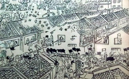张乐平漫画《天罗地网》记录了1958年声势浩大的“剿雀”运动