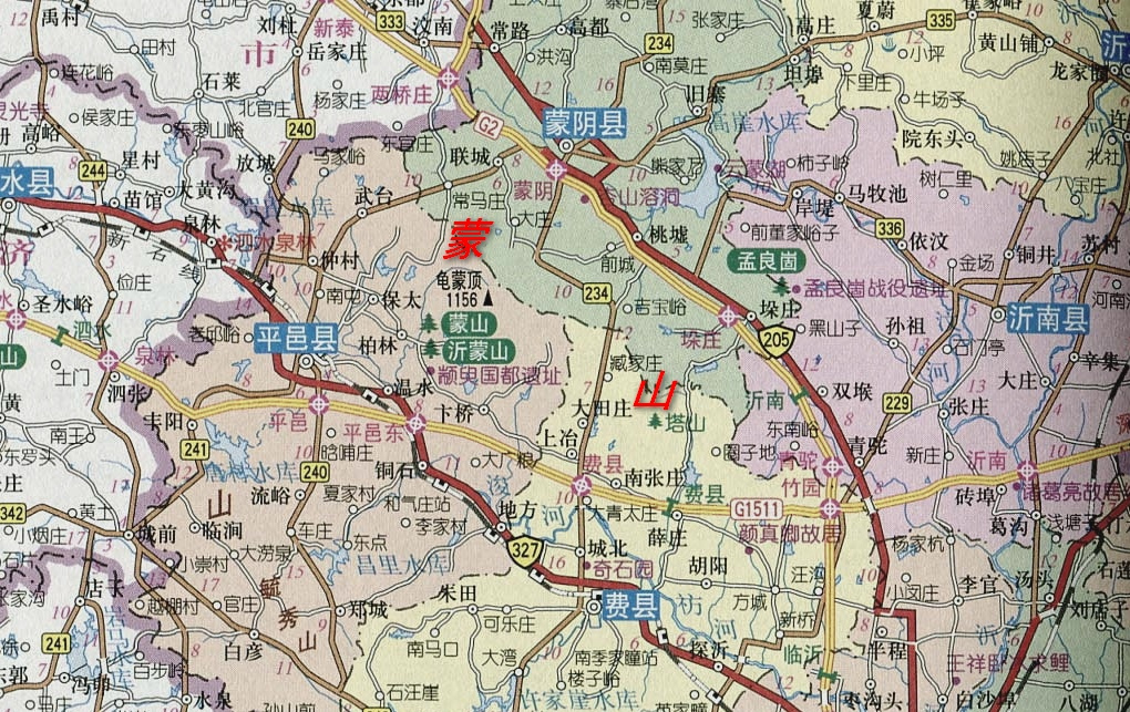蒙山所在行政区域示意图