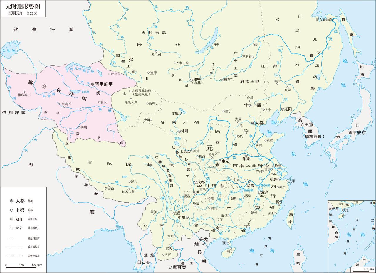 至顺元年（1330年）的元朝疆域，取自《中国大百科全书》 