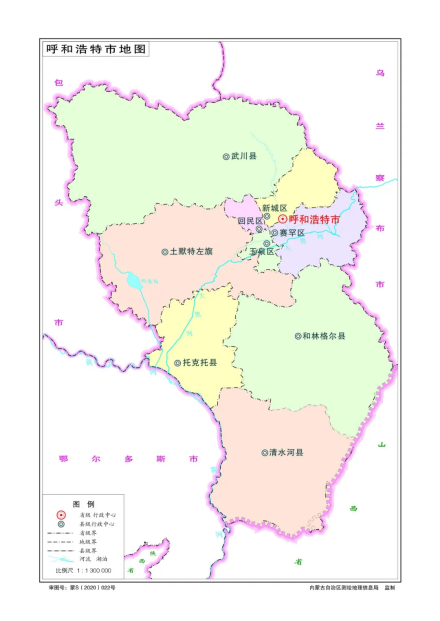 呼和浩特市政区图 