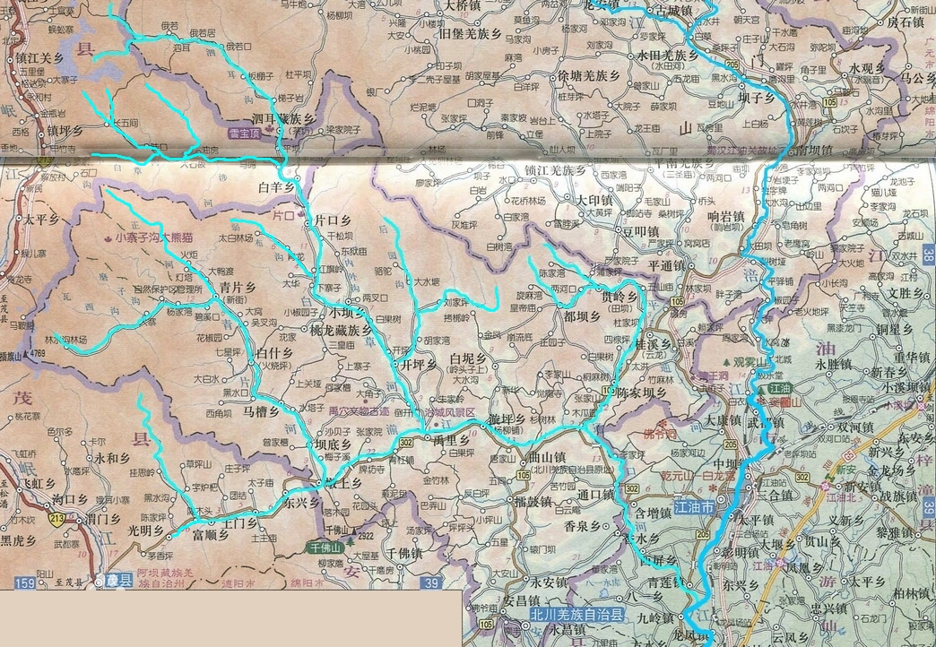 通口河（湔江）的位置及水系分布