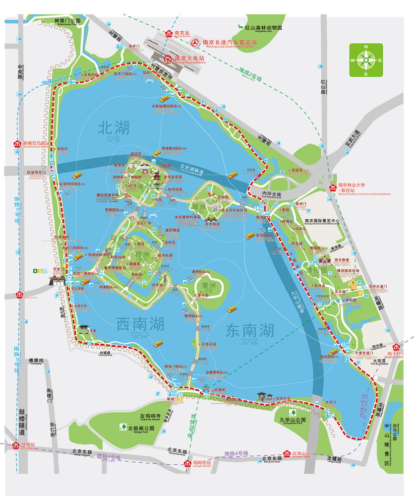 玄武湖公园总体导览布局图 
