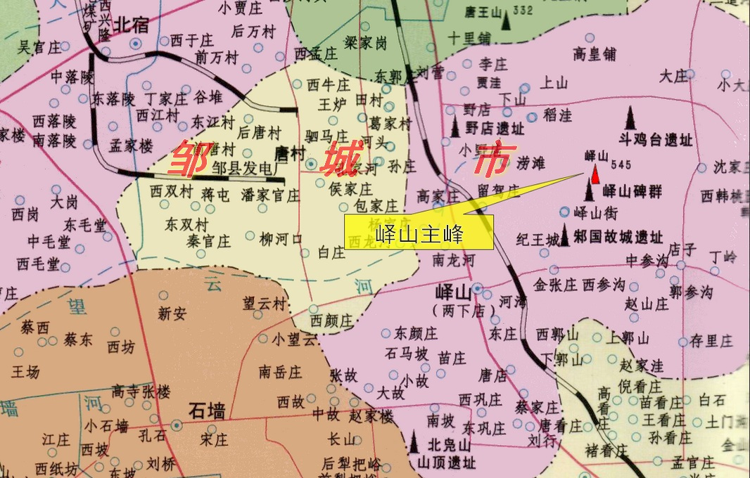 峄山在邹城市的位置及主要文物分布