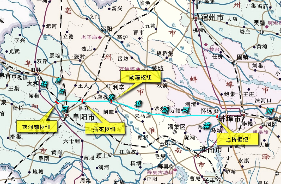 茨淮新河干流及枢纽分布