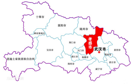 孝感市在湖北省位置（红色区域部分）