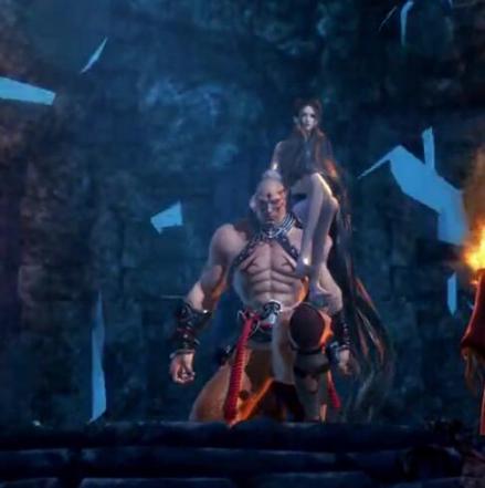 焰灵姬搭在无双鬼的肩上 