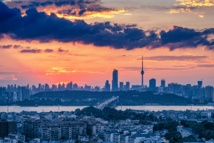 武汉长江大桥夕阳景图