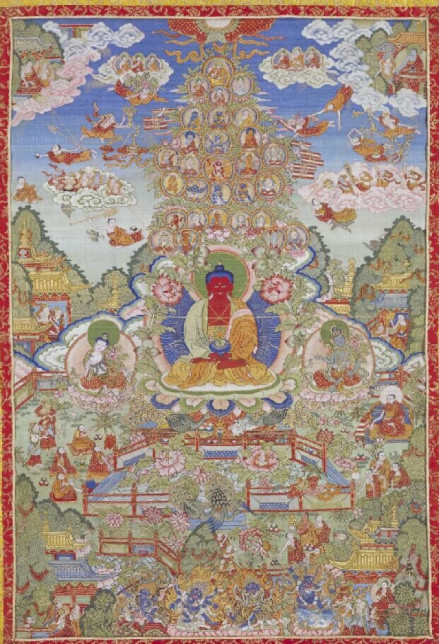 缂丝阿弥陀佛极乐世界图轴 