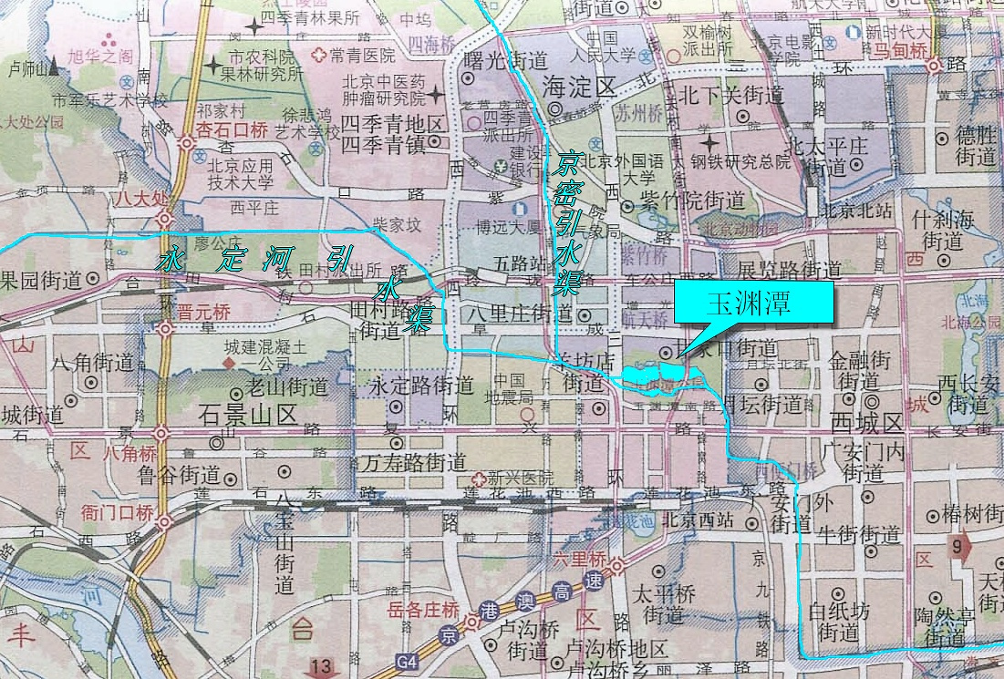 玉渊潭在北京市的位置及水系构成