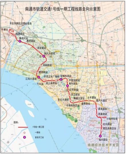 南通轨道交通1号线线路走向图