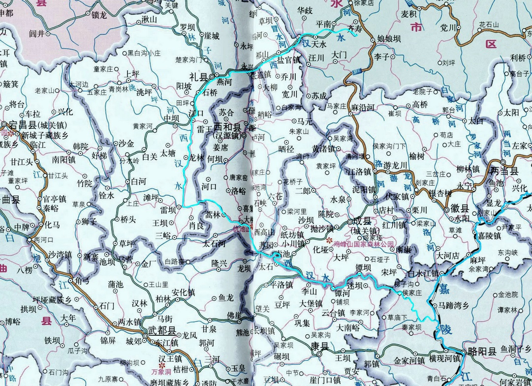 西汉水干流走向及水系分布