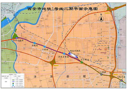 西安地铁1号线二期工程线路走向图 