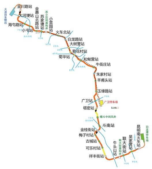 昆明轨道交通4号线线路走向示意图 