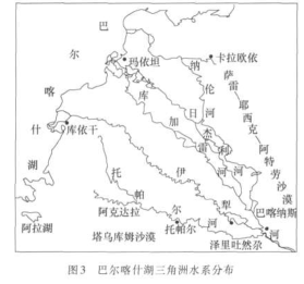 巴尔喀什湖三角洲水系分布图