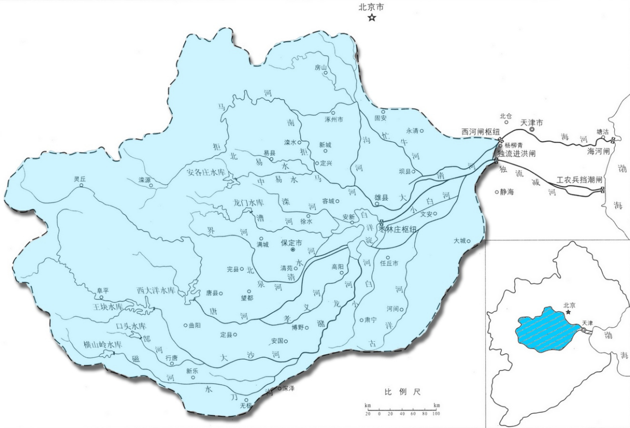 大清河水系及流域示意图