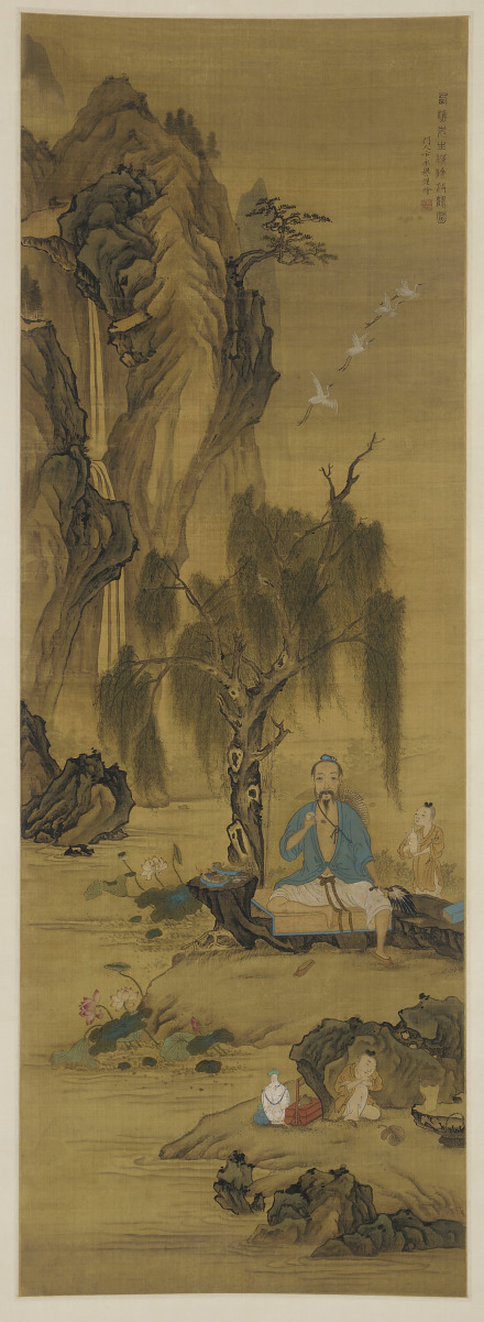 清·卞永誉绘《王士禄柳荫放鹤图》弗利尔美术馆藏