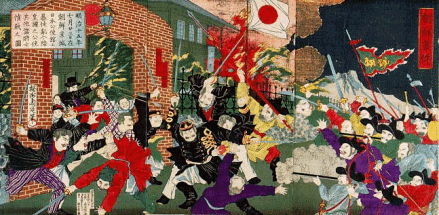起义士兵与日本人交战情景