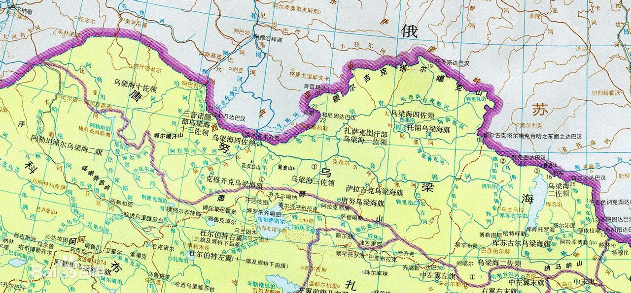 清朝地图中唐努乌梁海的地理位置，属于乌里雅苏台将军管辖