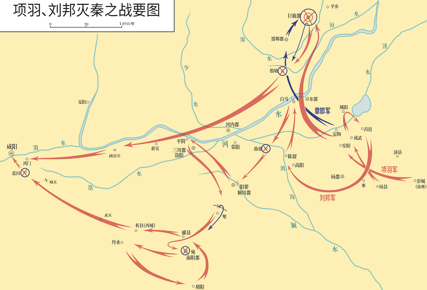 项羽、刘邦灭秦之战要图