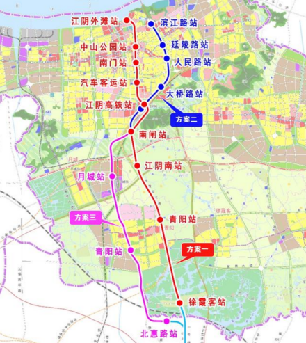 锡澄轨道交通S1线方案比对示意图
