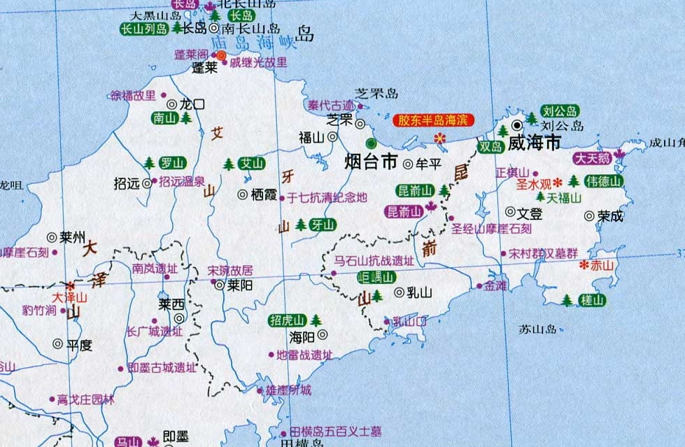 昆嵛山地区文物旅游资源分布图
