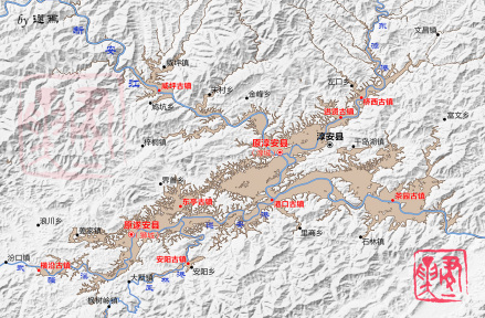 千岛湖淹没城镇及河道简图