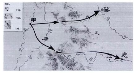 楚文王出方城攻打息、蔡线路图 
