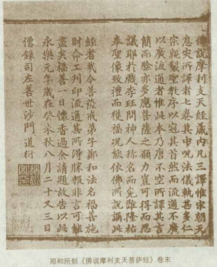 郑和所刻《佛说摩利支天菩萨经》卷末