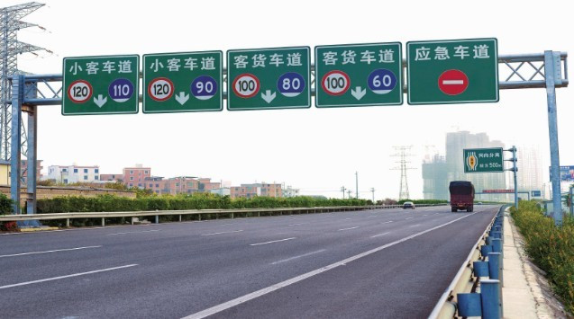 不同类型车辆在高速公路上分道行驶