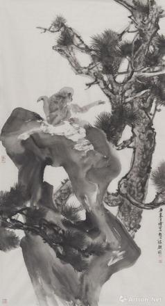 松石猿戏图