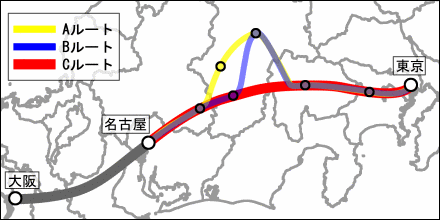 中央新干线长野段三方案比较图