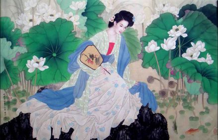 《一剪梅·红藕香残玉簟秋》词意画
