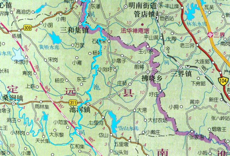 池河的走向及水系分布