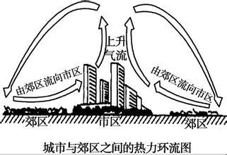 城市与郊区之间的热力环流图