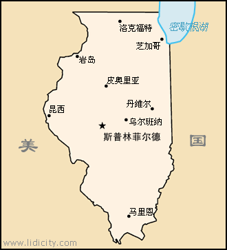 伊州首府斯普林、伊州芝加哥地理图