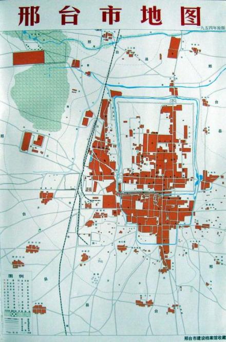 1954年邢台市地图，邢台古城轮廓犹存