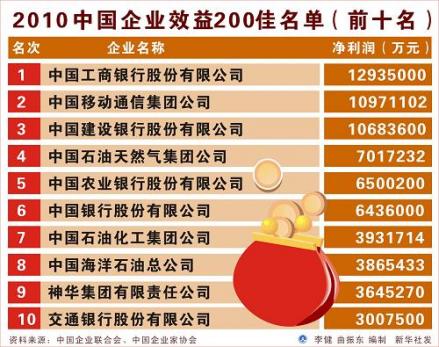 2010中国企业效益200佳名单（前十名）