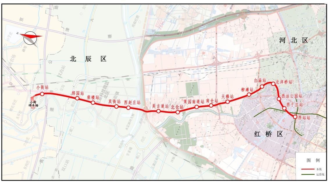 天津轨道交通4号线北段线路走向示意图